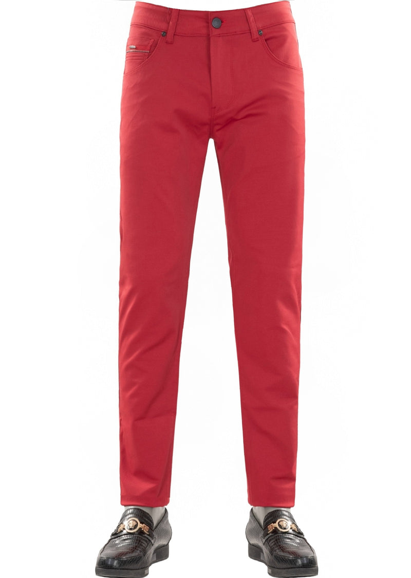 Red Quilted Zipper Tech Pants