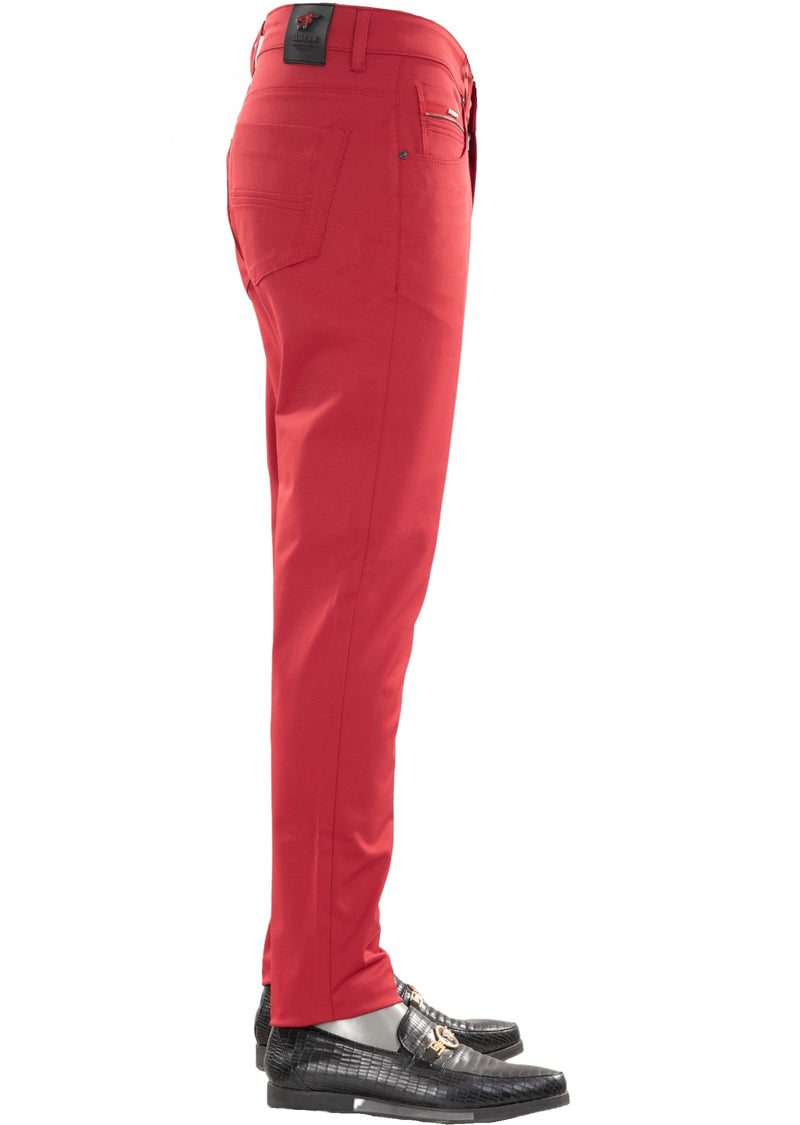 Red Quilted Zipper Tech Pants