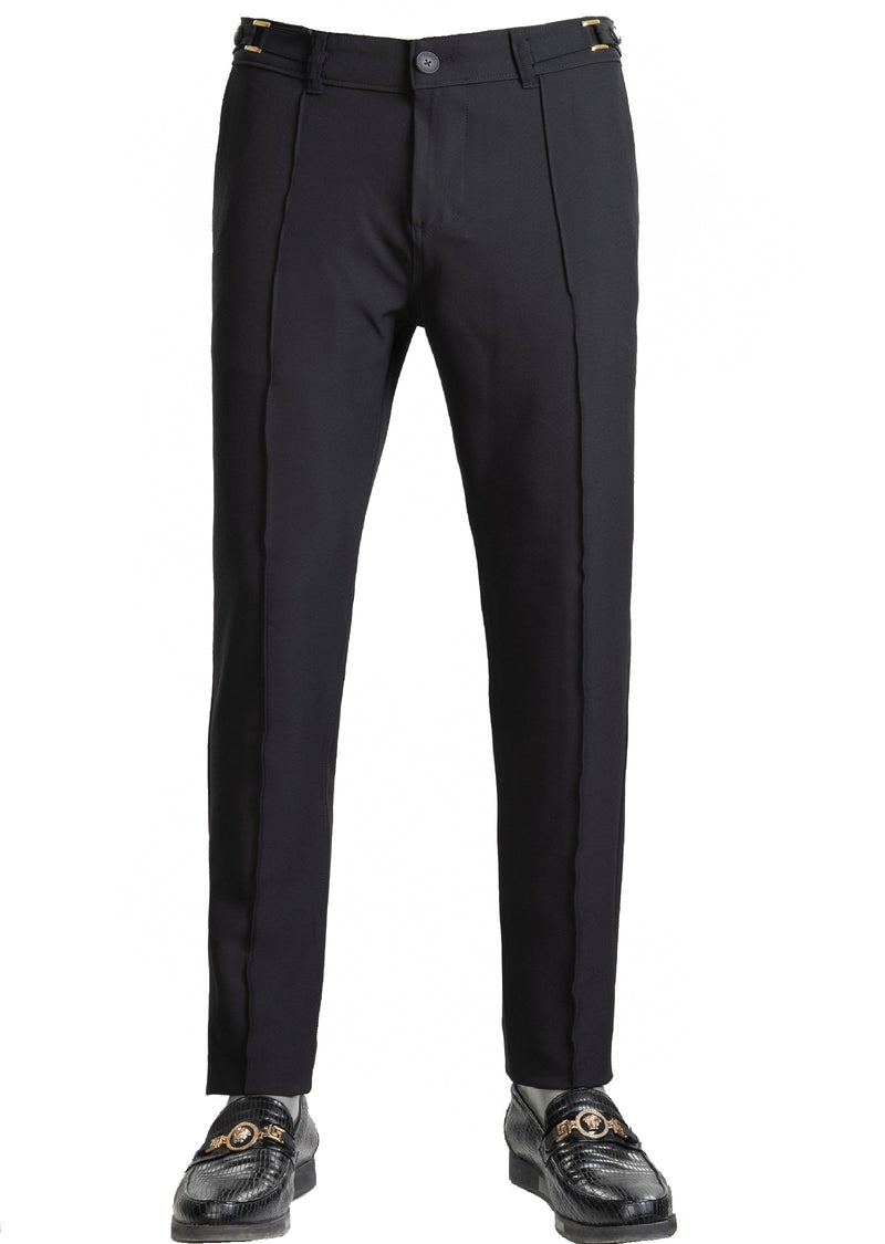 Black Gold Buckle Seamed Pants