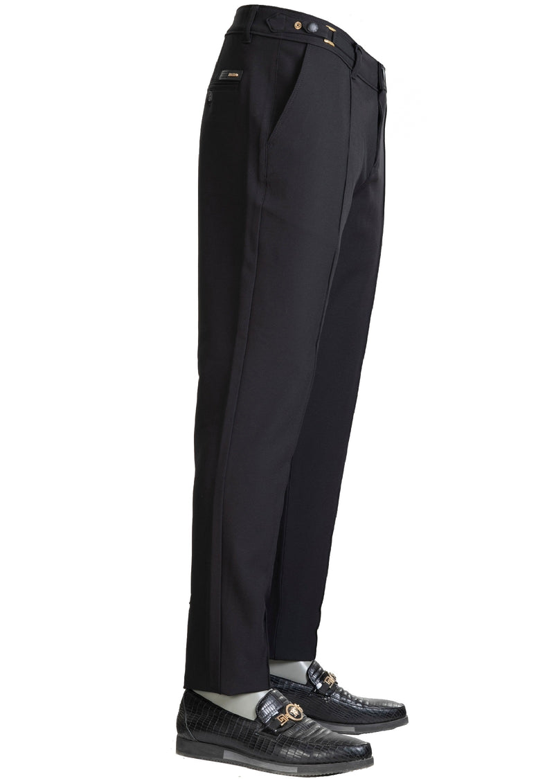 Black Gold Buckle Seamed Pants