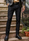 Black Gold Buckle Seamed Pants