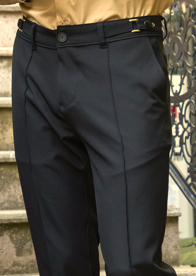 Black Gold Buckle Seamed Pants