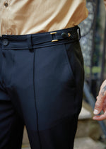 Navy Gold Buckle Seamed Pants