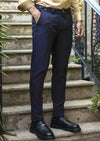 Navy Gold Buckle Seamed Pants