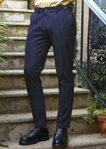 Navy Gold Buckle Seamed Pants