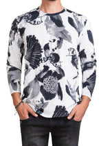 Black White Leaf Velour Sweater