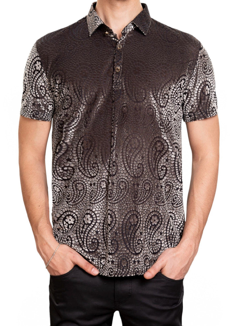 Bronze Mosaic Paisley Velvet Polo