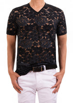 Black Floral Sheer Lace Tee