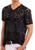 Black Floral Sheer Lace Tee