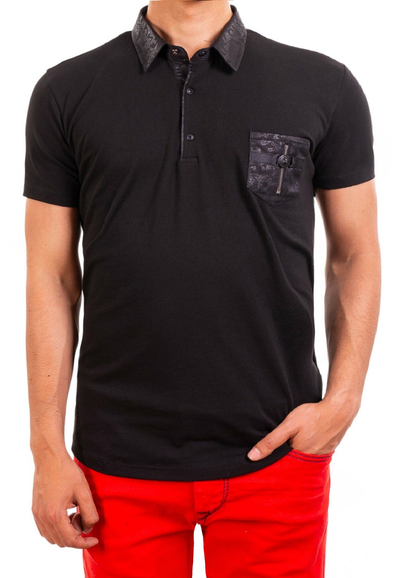 Black Baroque Pocket Print Polo