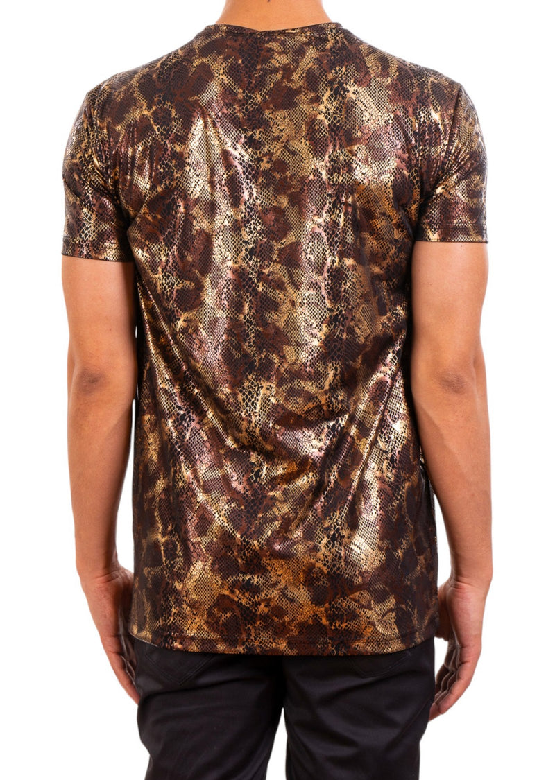 Brown Gold Snake Tech Print Tee