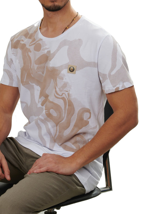 White Beige Cloud Print Tee