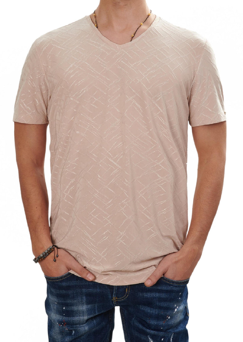 Beige Grid Pattern Tech Print Tee