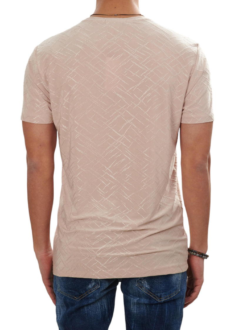 Beige Grid Pattern Tech Print Tee