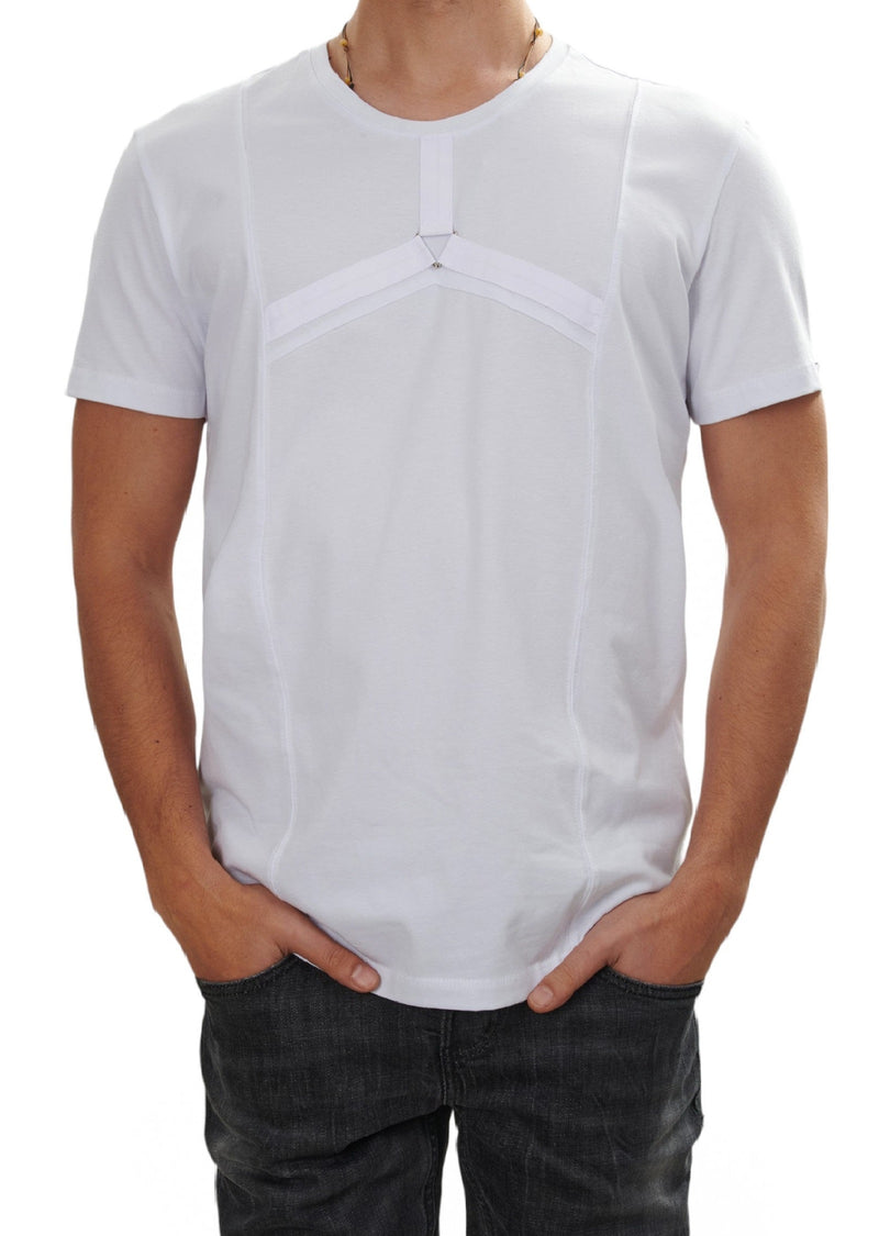 White Front Panel Buckle Tee