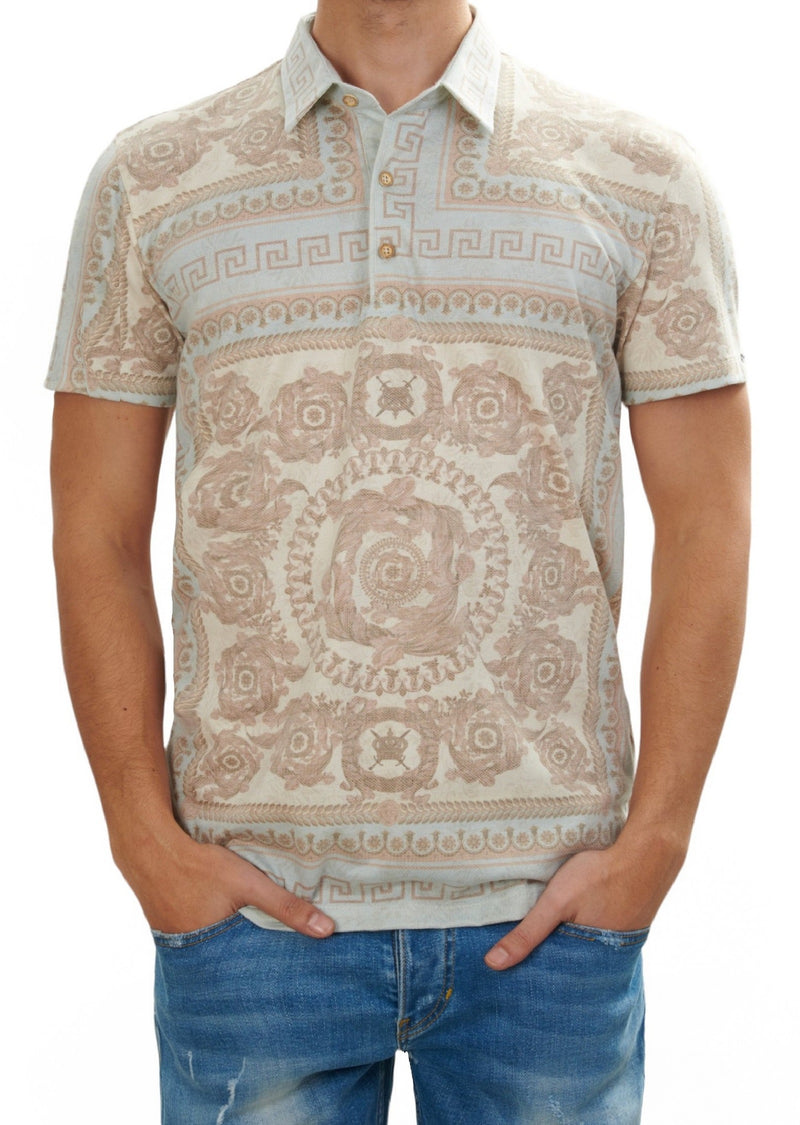 Beige Blue Devore Baroque Polo