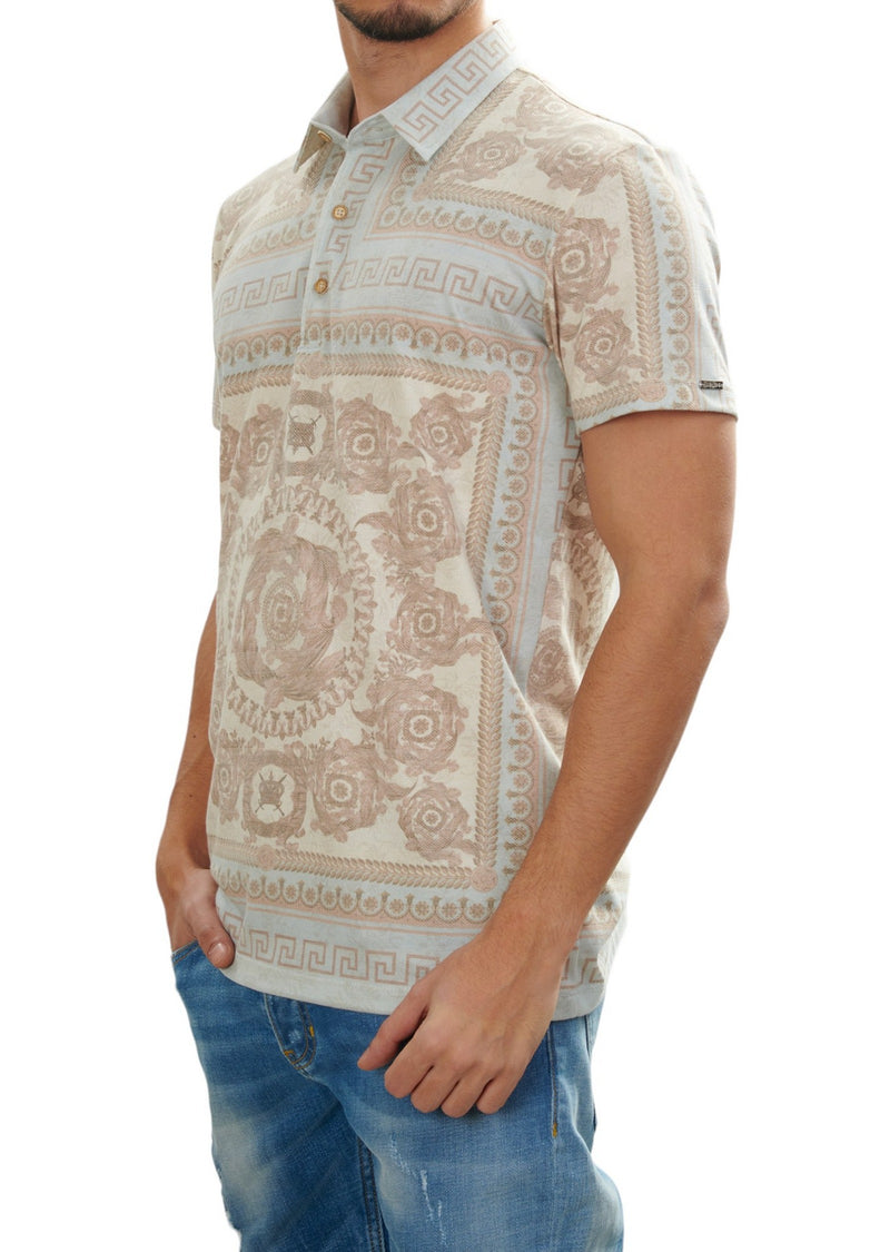 Beige Blue Devore Baroque Polo