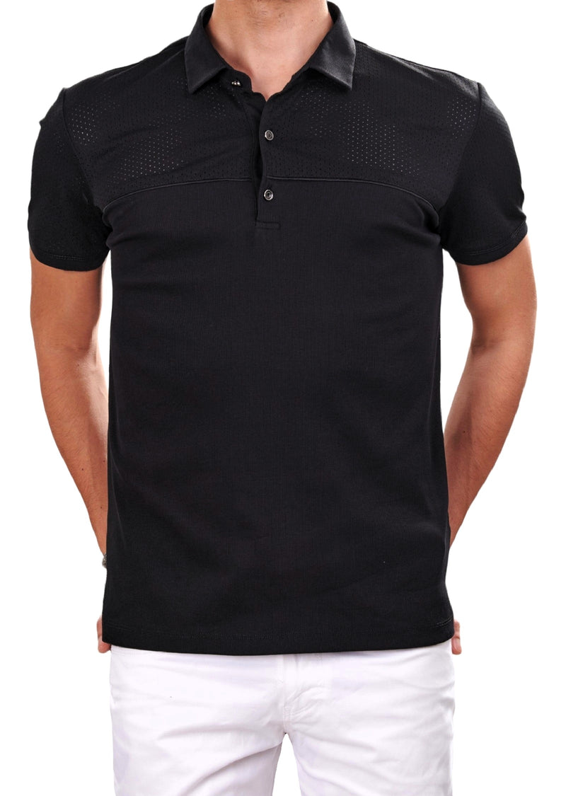 Black Partial Lace Detailed Polo