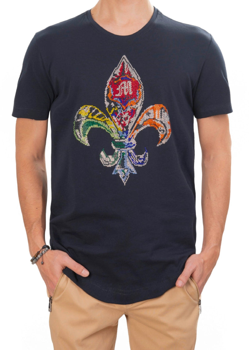 Navy Fleur De Lis Rhinestone Tee