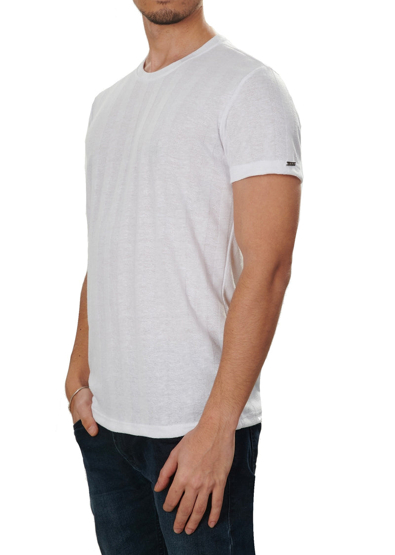 White Tonal Stripe Luxe Linen Tee