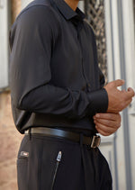 Black Pleated Zipper Tech Pants