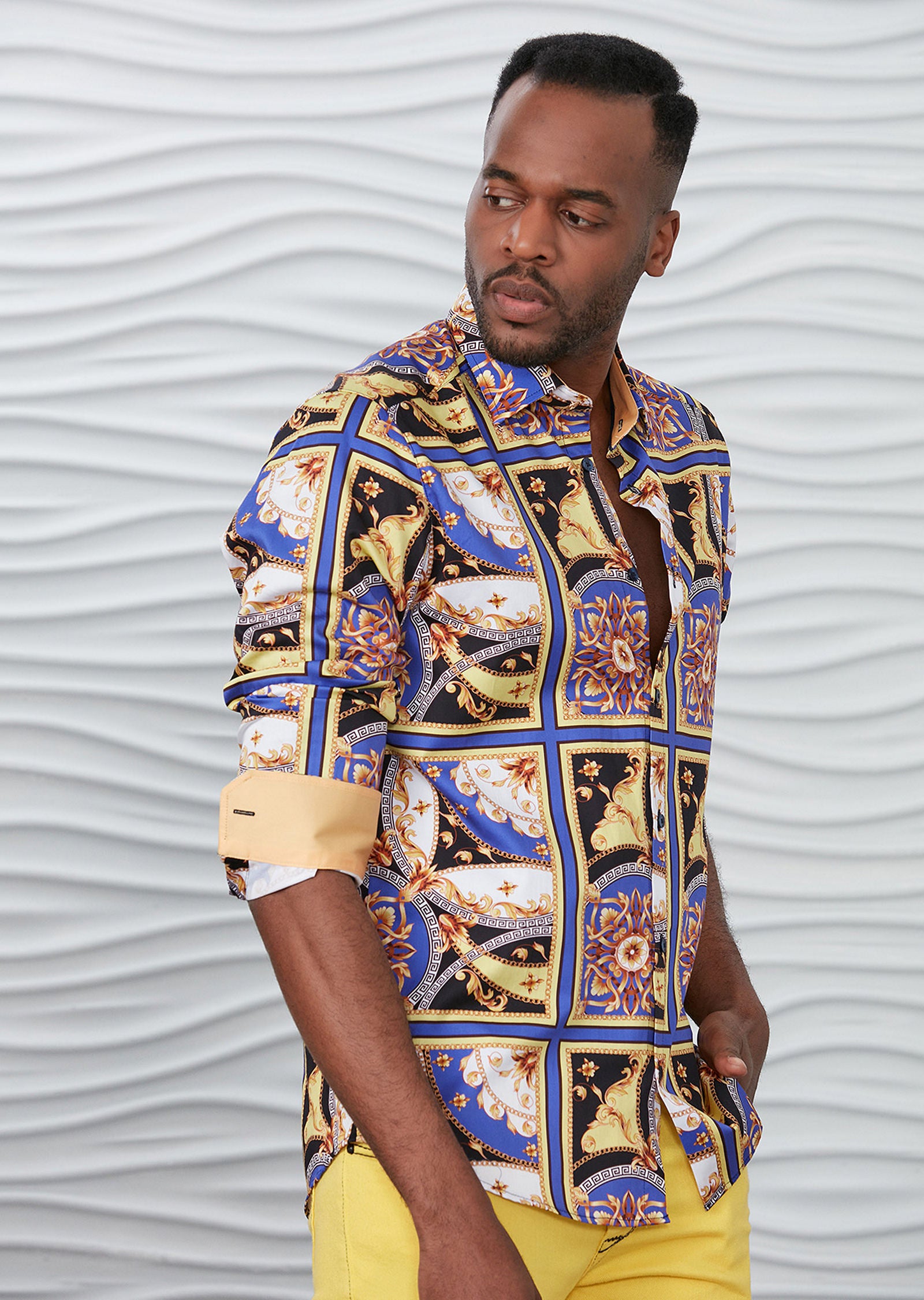 Cotton MONDO – Shirt Blue Pattern Meander Menswear