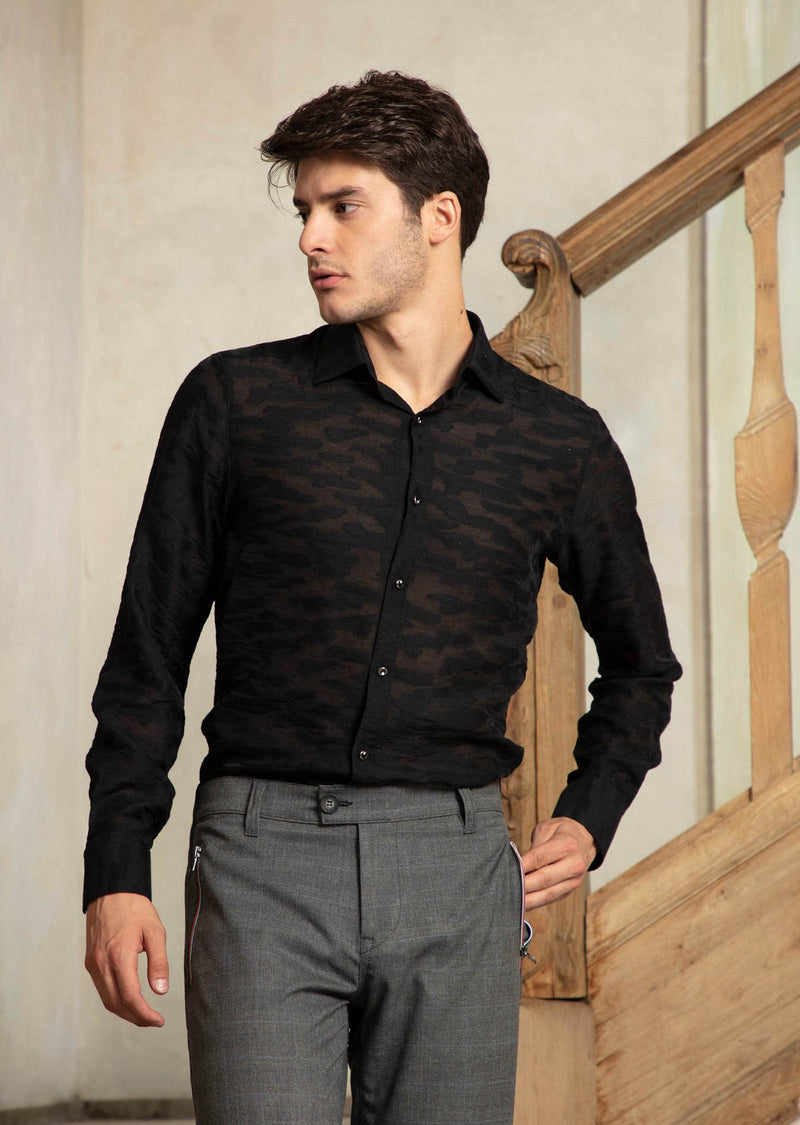 Black NewYork Sheer Long Sleeve Shirt – MONDO Menswear