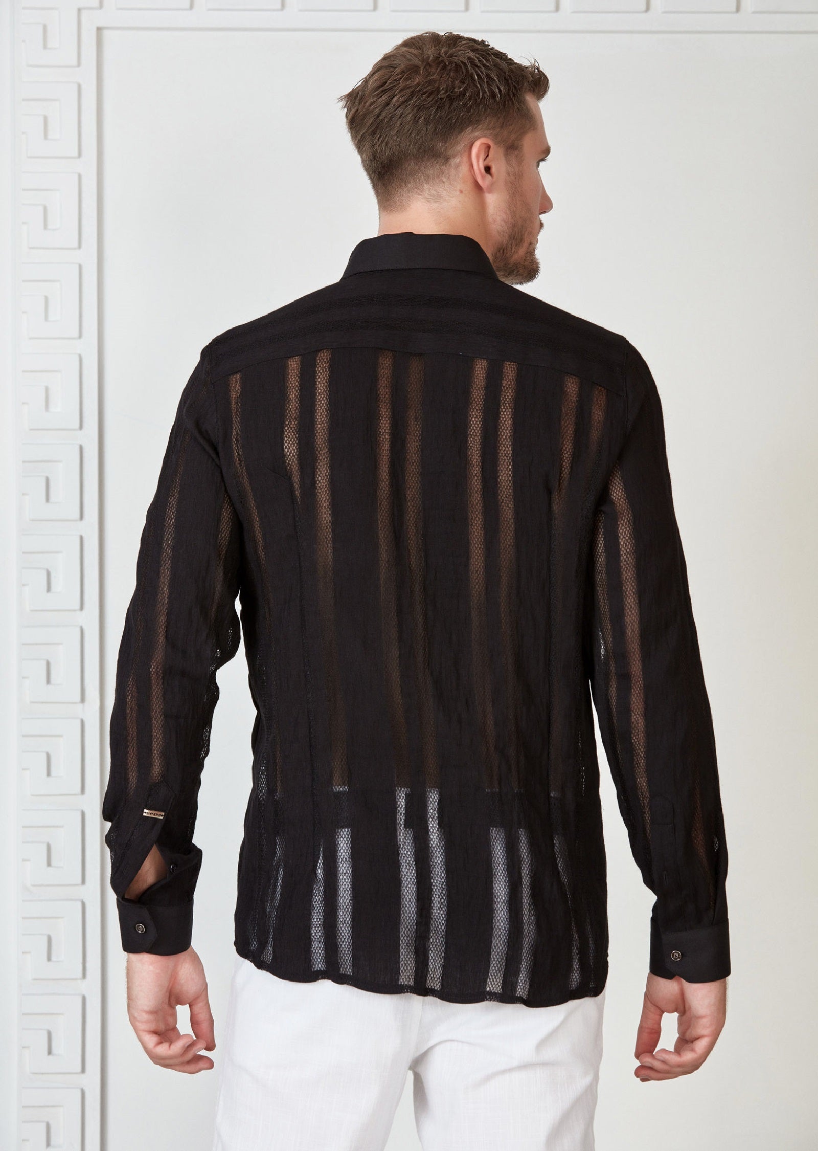 Black Cable Weave Semi-Sheer Shirt – MONDO Menswear