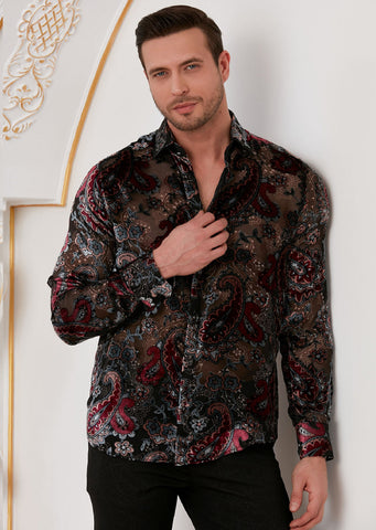 Burgundy Paisley Velvet Shirt – MONDO Menswear