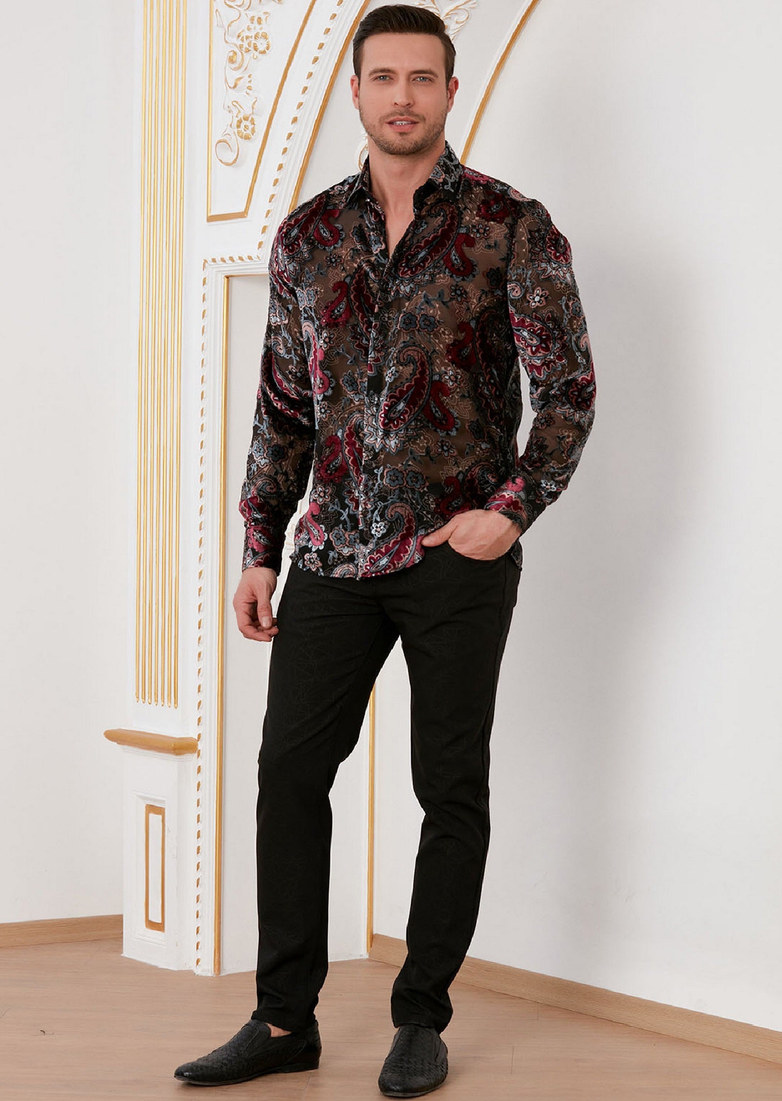 Burgundy Gray Paisley Velvet Shirt – MONDO Menswear