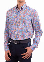 Blue Red Floral Silky Shirt