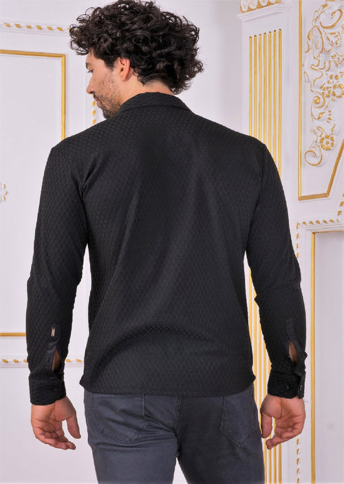 Black Quilted Weaved Knit Shirt