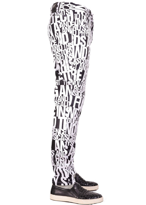 White "Alphabet" Print Luxe Pants