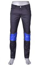 Black Blue Moto Biker Pants