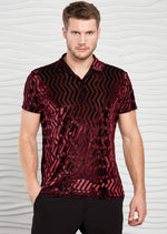 Burgundy Wave Velvet Polo